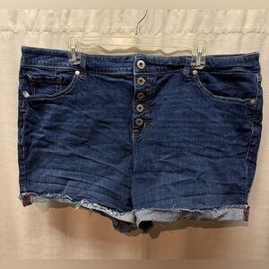 Torrid Denim First At Fit Blue Button Fly High Rise Cut-off Shorts Sz 22